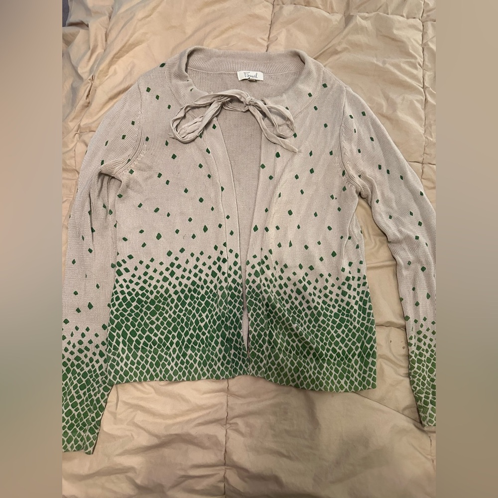 Fossil Green Cardigan with Ombré Dot Design